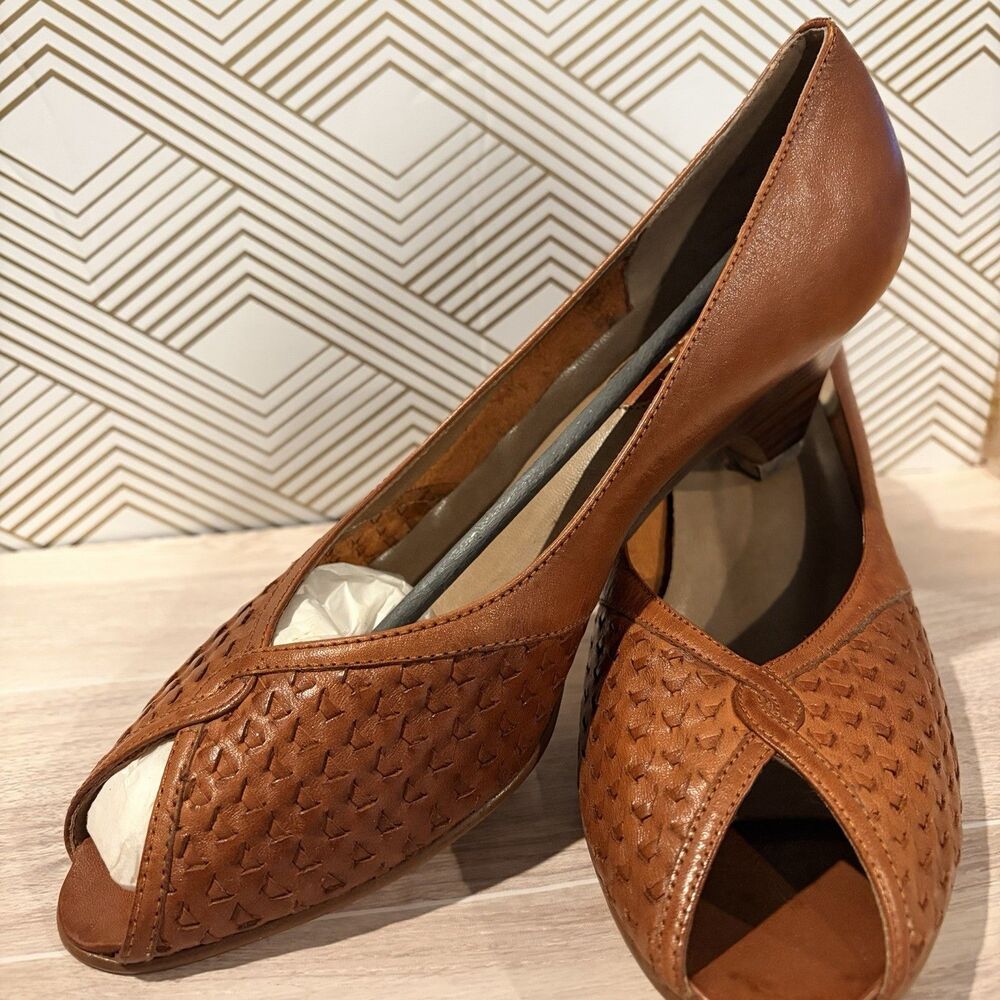 VTG New Mason Leather Chippewa Falls Women’s 9AA Peep Toe Woven Deadstock READ